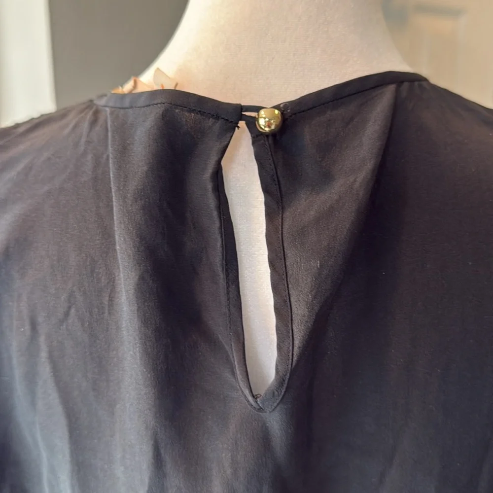 Tory Burch Woman's Long Sleeve Sequin‎ Top Sheer Sleeves Black Size 4